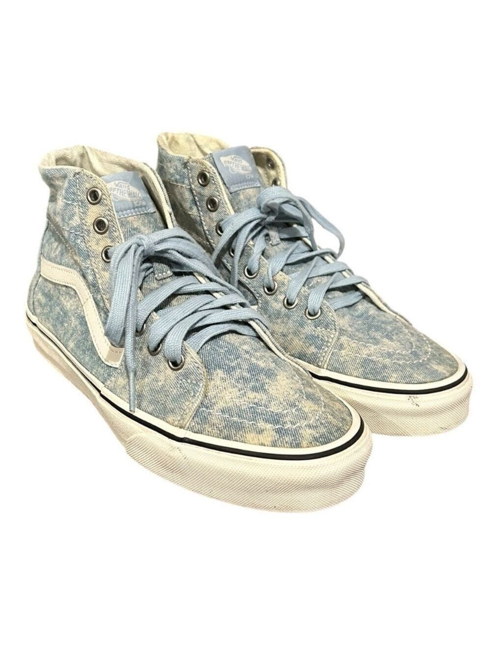Vans Sk8-Hi Tapered Denim Destroy Canvas Skate Sneakers Blue M7.5 W9 Unisex